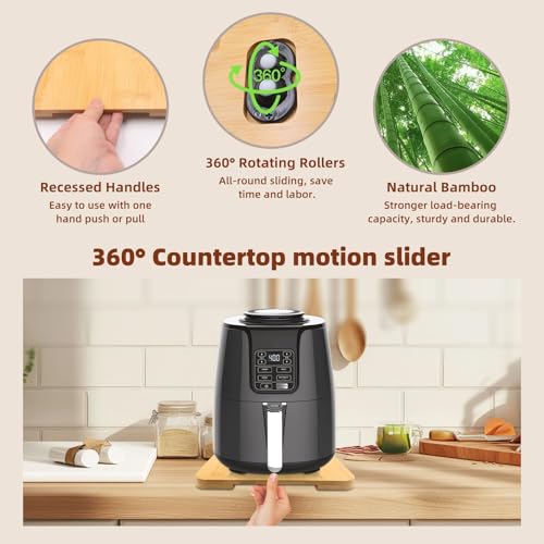 360° Rolling Tray Bamboo Appliance Slider for Kitchen Appliances