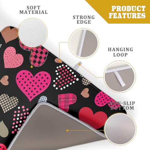Happy Valentine's Day Black Dish Drying Mat for Kitchen Counter