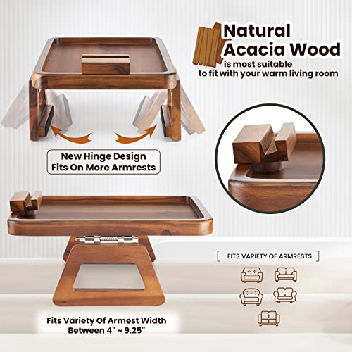 Large Acacia Sofa Arm Tray with Phone Holder