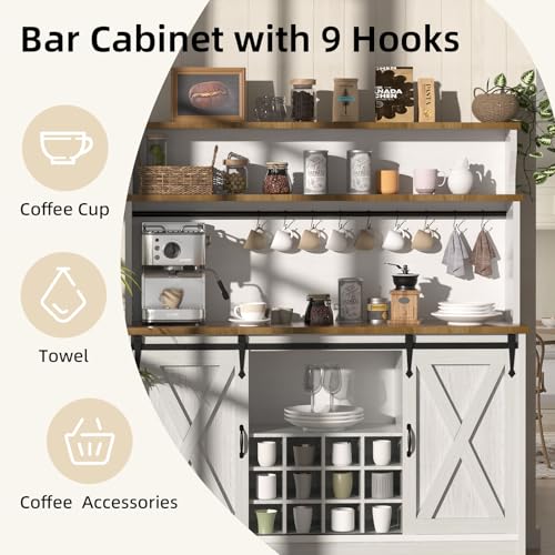 55'' Farmhouse Coffee Bar Cabinet with 3 Tier Storage Hutch