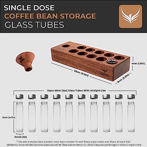 Single Dose Coffee Bean Storage Tubes Coffee Bean Cellar 10 Pcs Dosing Glass Vials With Lids (10 Count)