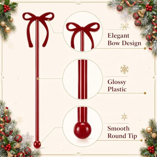 30 Pcs Christmas Drink Stirrers Burgundy Bow Stir Sticks (30 Count)