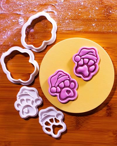 Paw-lalalala – Mini Santa Paw Cookie Cutter & Stamp Set (2") – Set of 2 Paw Prints with Santa Hat for Christmas Pet-Themed Fondant Embossers for Festive Cookies, Cupcakes and Edible Crafts