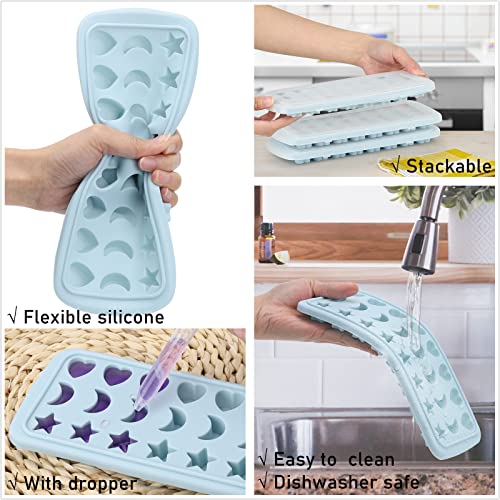 Moon Stars and Heart Ice Cube Tray Silicone Molds with Liquid Dropper
