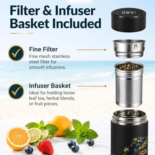 Tea Infuser for Loose Leaf Tea Smart Water Bottle with Fahrenheit Temperature Display