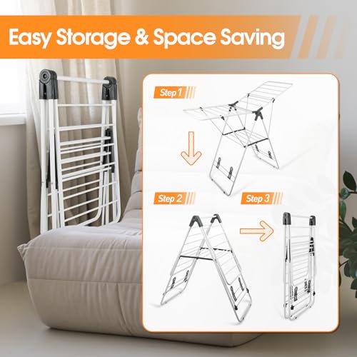 Clothes Drying Rack Foldable Metal Laundry Drying Rack White