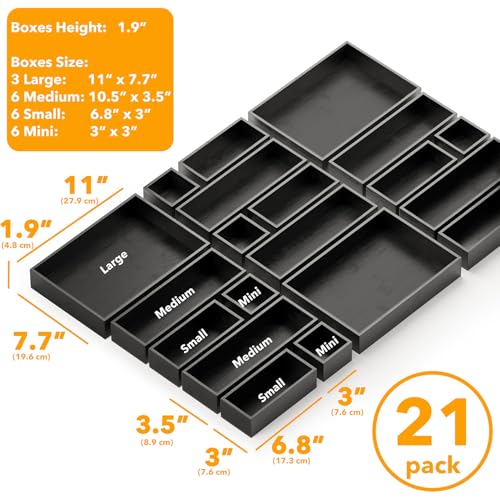 21 Piece Bamboo Drawer Organizer Storage Boxes Set