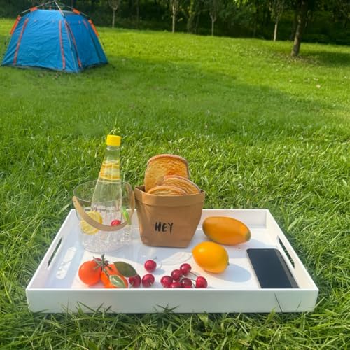 Glossy White Sturdy Acrylic Serving Tray with Handles