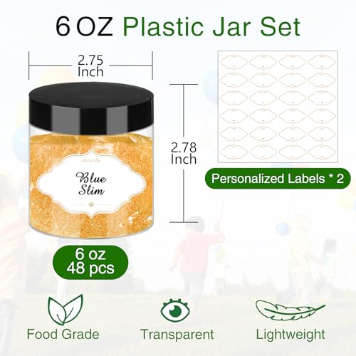 6 OZ Plastic Jars with Lids (48 Count)