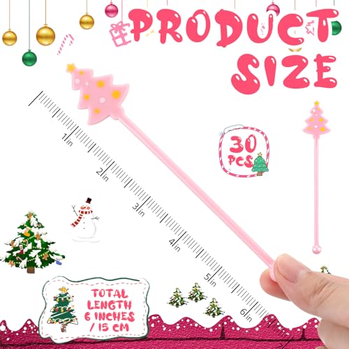 30 Pcs Winter Drink Stirrers Xmas Stir Stick Holiday Coffee Swizzle Stick Reusable Plastic Hot Cocoa Bar Chocolate Decoration Cocktail Mixer (30 Count)