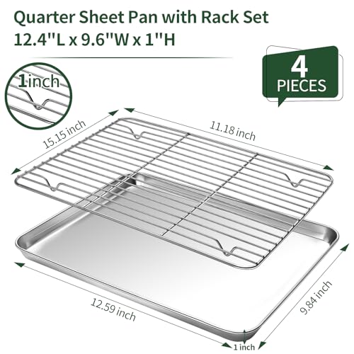 Baking Sheet with Wire Rack Set [2 Quarter Sheet Pans + 2 Wire Racks ]