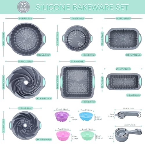72 Pieces Silicone Bakeware Set (72 Count)