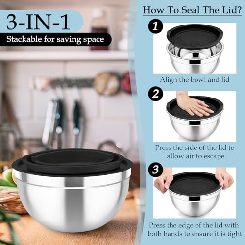 Mixing Bowls Stainless Steel Nesting Salad Bowls Set (6 Count)