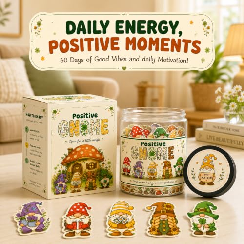 Positive Gnome Jar with 60 Daily Affirmation Cards