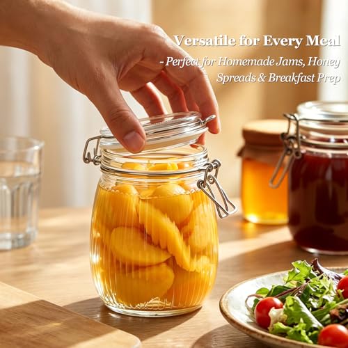 Ribbed Glass Mason Jars with Airtight Lids 25oz 6 Pack Sourdough (6 Count)