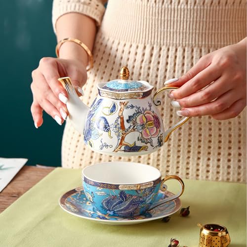 3 Pieces Ceramic Blue Birds and Flowers Tea for One Set