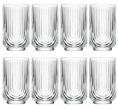 Drinking Glasses Set of 8. 17oz Vintage Drinking Cups. Ripple Cocktail Glasses (8 Count)