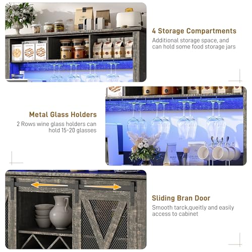 47"Wide 56"H Farmhouse Coffee Bar Cabinet with Power Outlet and LED Light