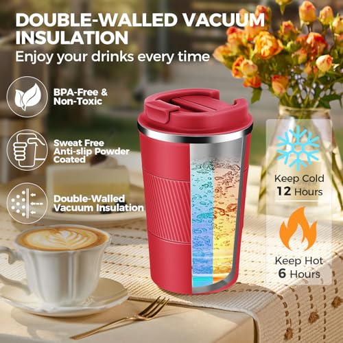 13 oz Stainless Steel Insulated Travel Coffee Mug with Fip Lid