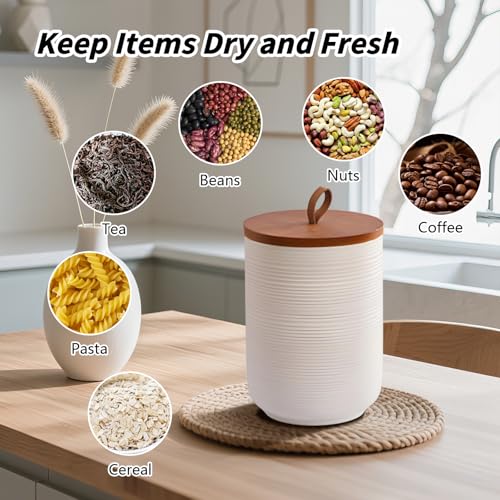 Food Storage Jar Strong Ceramic Canisters With Airtight Wooden Lid 44 oz