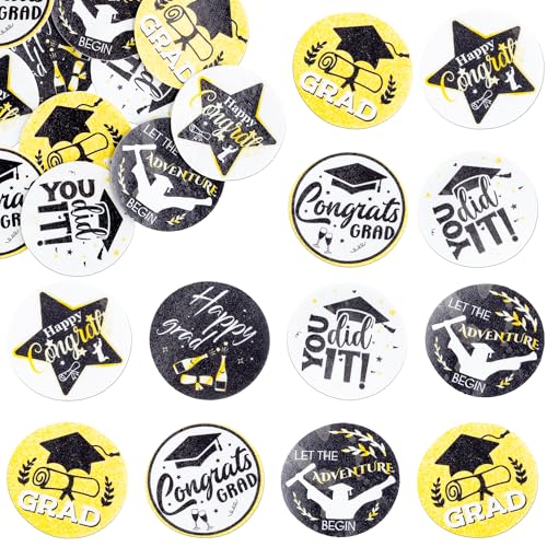 48Pcs Edible Graduation 2026 Cupcake Toppers Wafer Paper Grad Cap Diploma Cake Decoration Picks for 2026 Grad Theme Party Cake Decor Supplies Black Gold (48 Count)