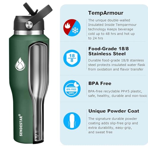 Water Bottle Wide Mouth Stainless Steel Vacuum Insulated Double Wall Keep Liquids Cold or Hot All Day