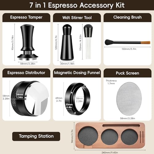 7 Pcs 58mm Espresso Tamper Tools Accessories Kit for Coffee WDT Tool Set