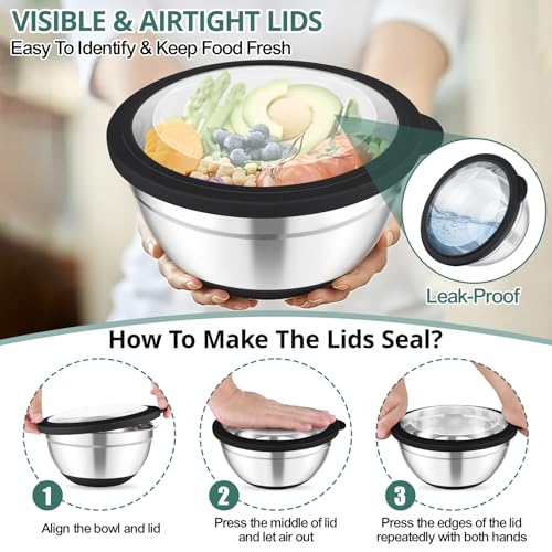 Mixing Bowls Salad Bowls with Transparent Airtight Lids (5 Count)