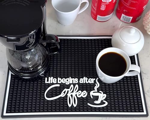 Life Begins After Coffee Silicone Bar Mat 18x12 in