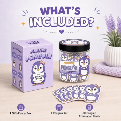 Positive Penguin Purple Jar with 60 Affirmation Cards (3 Count)