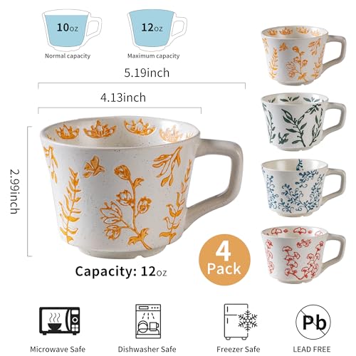 Ceramic Mugs 11 oz Unique Luxurious Cups Set of 4