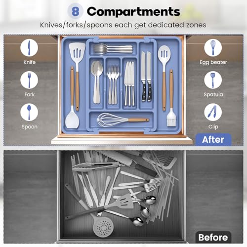 Large Silverware Organizer Tray for Kitchen Drawer Utensils Thicker