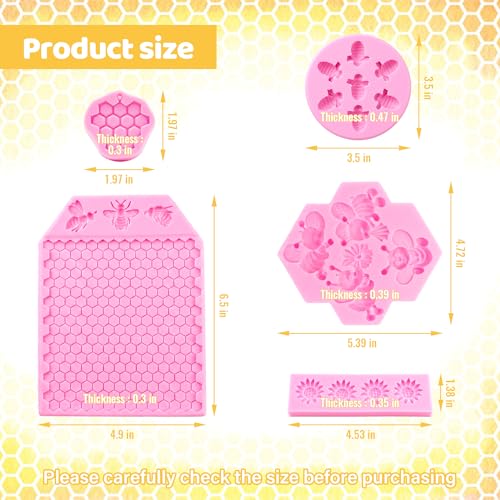 5 Packs Bumble Bee Chocolate Molds Bee Silicone Mold Honey Comb and Sunflower Silicone Mold Fondant Molds for Cake Decorations
