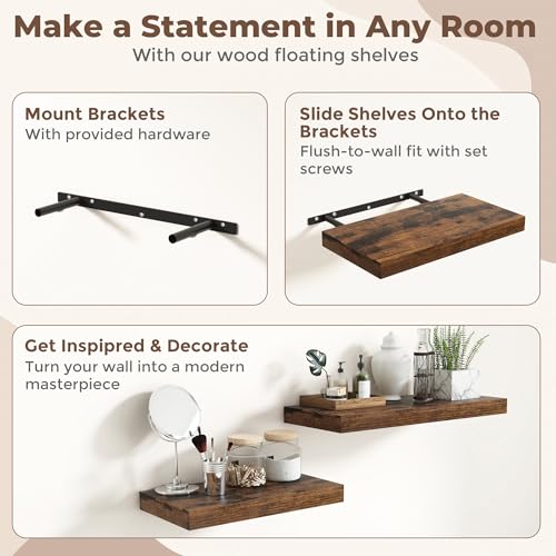 32 Inch Brown Floating Shelves for Wall (2 Count)