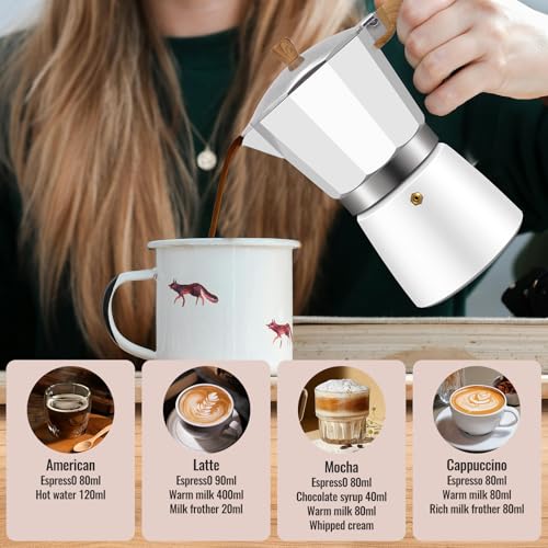 12 Cup Aluminum Moka Pot Classic Stovetop Espresso Coffee Maker 600ml 20oz Coffeemaker Percolator Mocha Express Preferred Cafe Makers for Italian and Cuban Café Brewing White