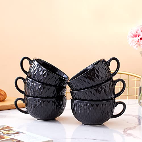 Set of 6 Cups Vintage Design 12 oz Professional Barista Ceramic Latte Art Cappuccino Cups Set (6 Count)