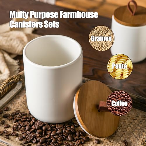 White Ceramic Canister with Bamboo Lid (3 Count)