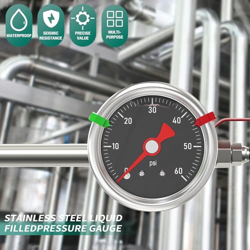 0 60PSI Stainless Steel Glycerin Filled Pressure Gauge 1.5" Black Dial Size