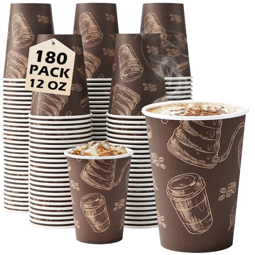 12 oz 180 Pack Coffee Cups Disposable Thickened Paper Coffee Cups (180 Count)