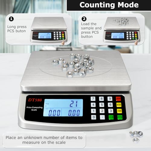 110lb 50kg Food Scale Digital Kitchen Scale with Tray Large LCD Display 304 Stainless Steel Commercial Price Computing Scale Counting Scale for Baking Cooking Meat Industry Counting Adapter Included (2.2 Count)