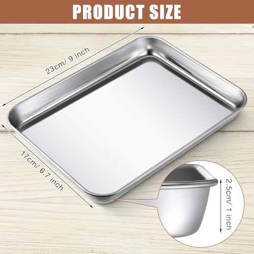 3 Pcs Baking Sheet Pan Set Stainless Steel Cookie Sheet Small Toaster Oven Pans Tray Barbecue Grill Pan Rectangle Trays Oven Freezer Bakery
