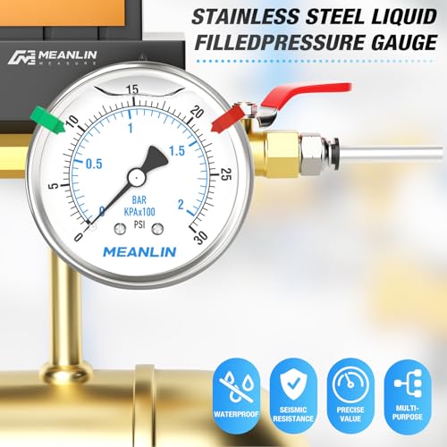 0~30Psi Liquid Filled Pressure Gauge Stainless Steel 2.5" FACE DIAL 1