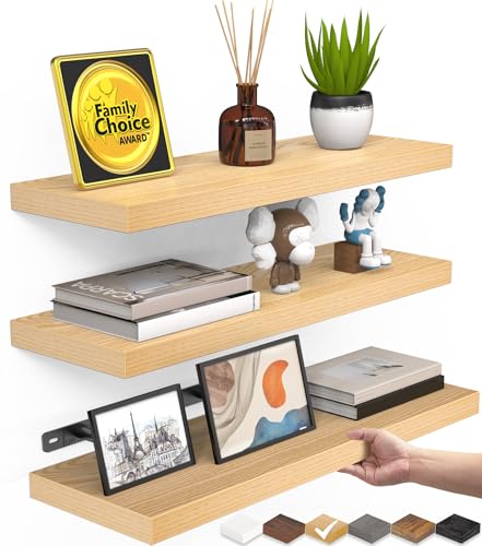 Light Oak Toned Floating Shelves 15.7in