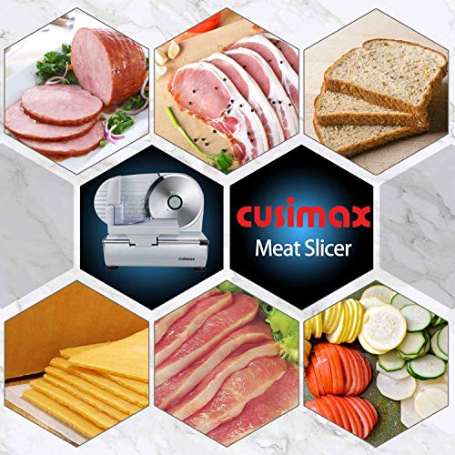Meat Slicer CUSIMAX Electric Deli Food Slicer with Two 7.5'Removable Stainless Steel Blades and Pusher