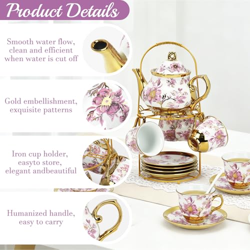 20 Pcs Porcelain Tea Set With Metal Holder