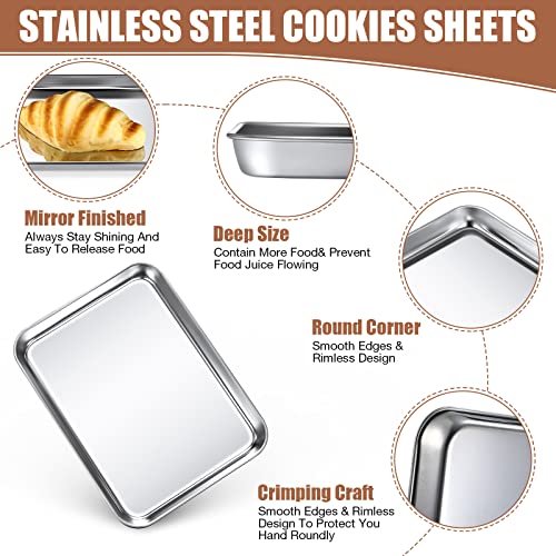 12 Pcs Baking Sheet Pan Set Stainless Steel Cookie Sheet Small Toaster Oven Pans Tray Barbecue Grill Pan Rectangle Trays Oven Freezer Bakery