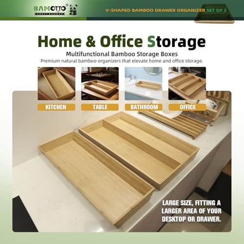 Long V Shaped Bamboo Drawer Organizer Set of 2 (59.2 Ounce)
