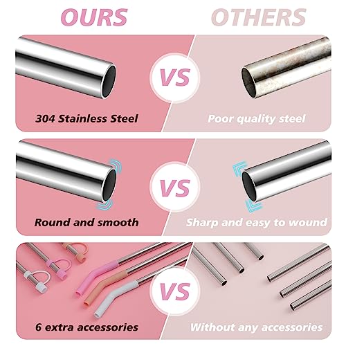 12" Stainless Steel Straws with Covers fit Stanl (6 Count)