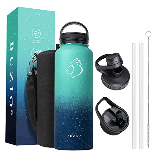 40oz Insulated Stainless Steel Water Bottle with Straw & 3 Lids