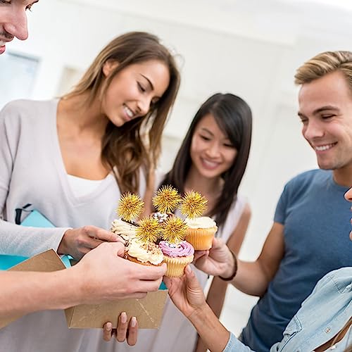 80 Pcs Firework Cupcake Topper Gold Graduation Cake Decorations Foil Frill Toothpicks for Party Decoration (80 Count)